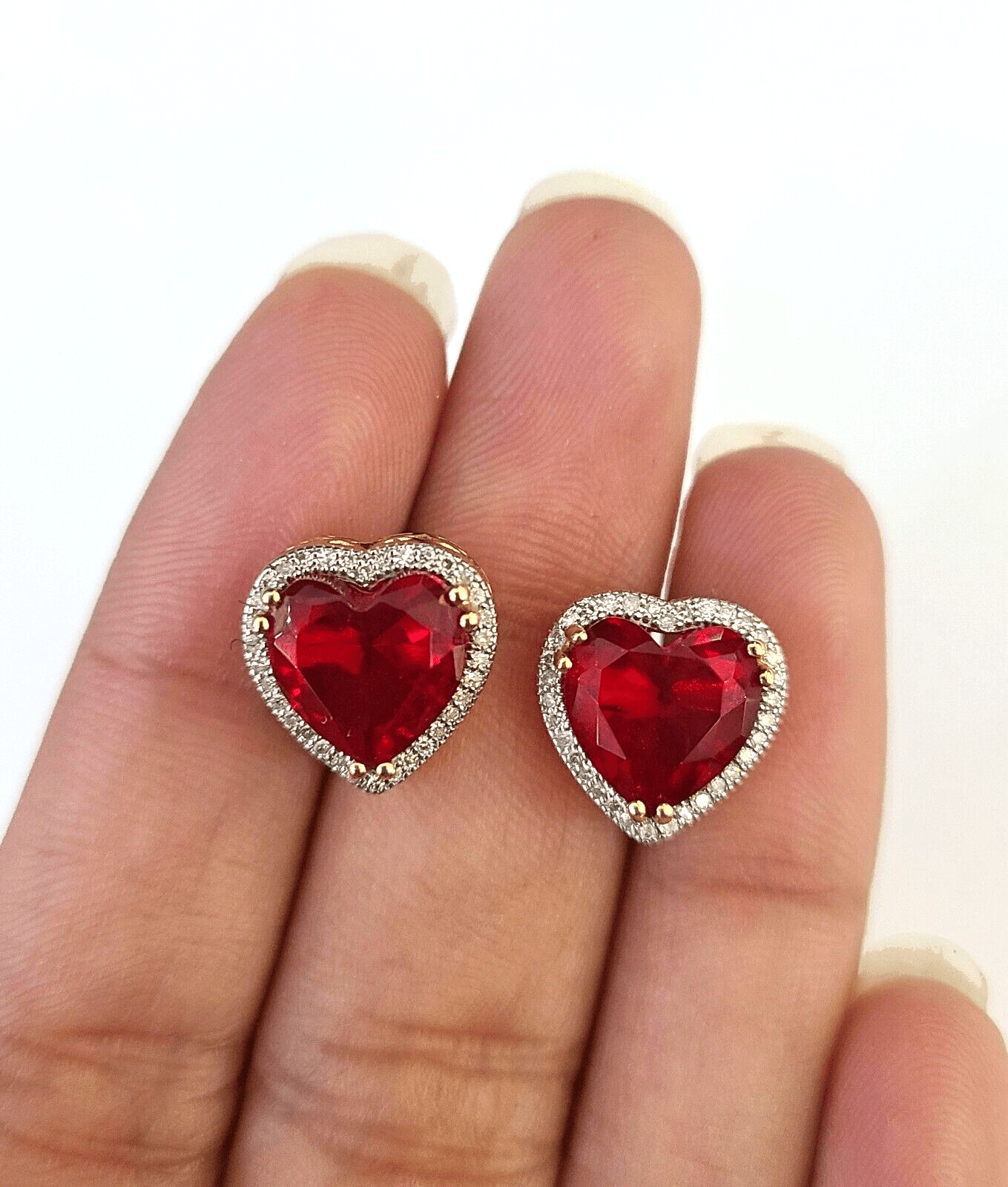 10k Yellow Gold Heart Diamond Earrings Real Screw - Back Women Men studs - GoldenlinQ